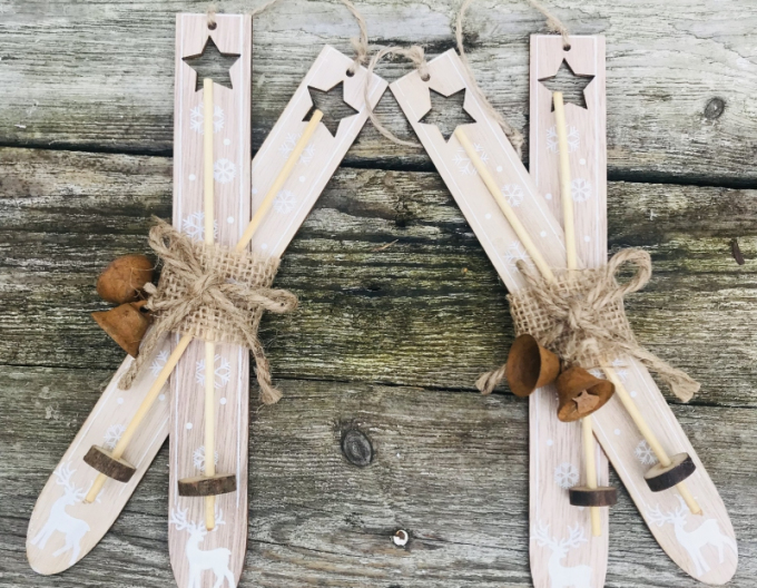 Deko-Ski aus Holz braun 21cm 2Stk