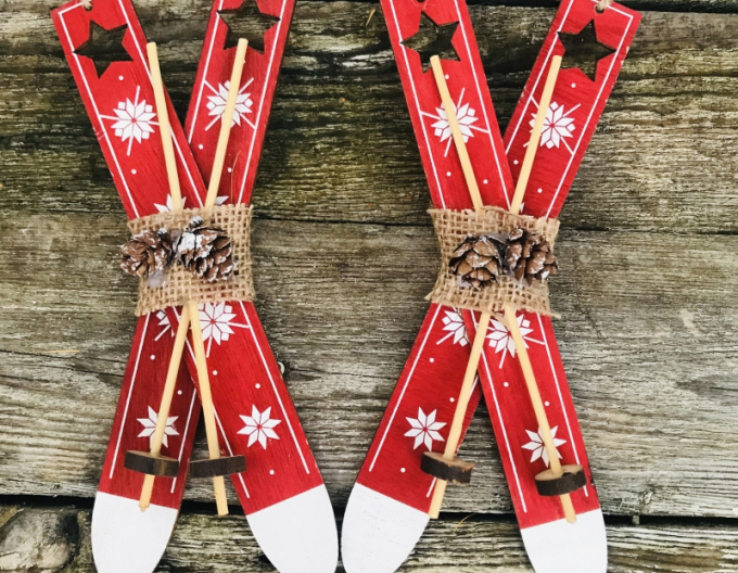 Deko-Ski aus Holz rot 21cm 2Stk