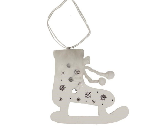 Dekorativer Holzschlittschuh weiß zum Aufhängen
