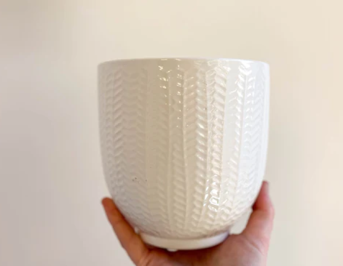 Keramischer Übertopf, weiß, glänzend